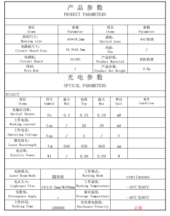 650nm 0.3mW Laser Module 650 nm 0,3 mW Lasermodul