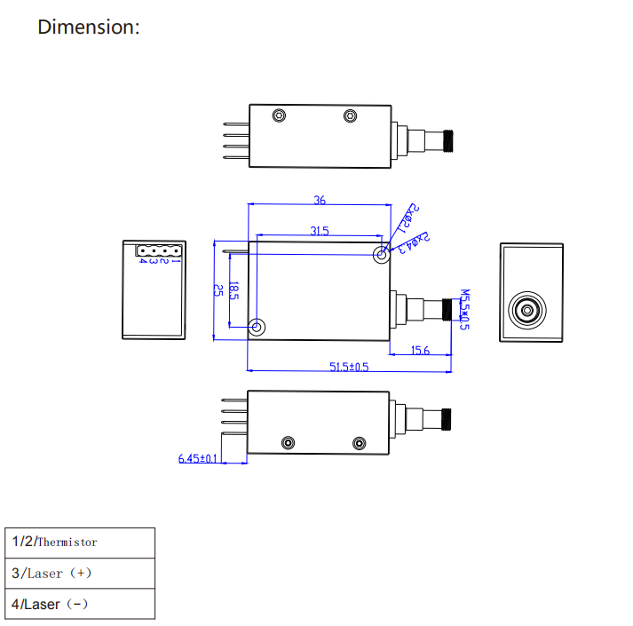 Space Coupling Fiber Laser Module Raumkoppelndes Faserlasermodul