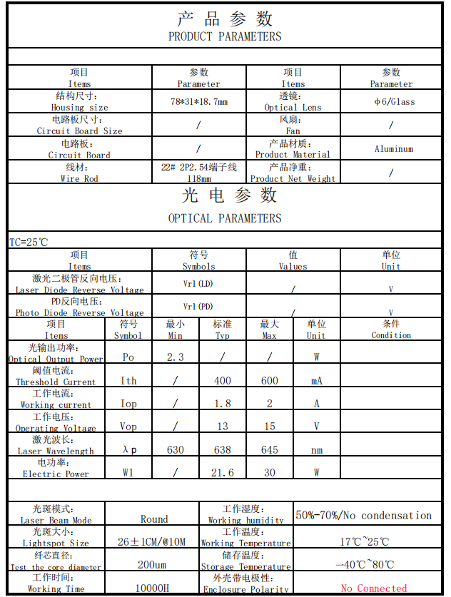 638 nm 2,3 W Faserlaser 